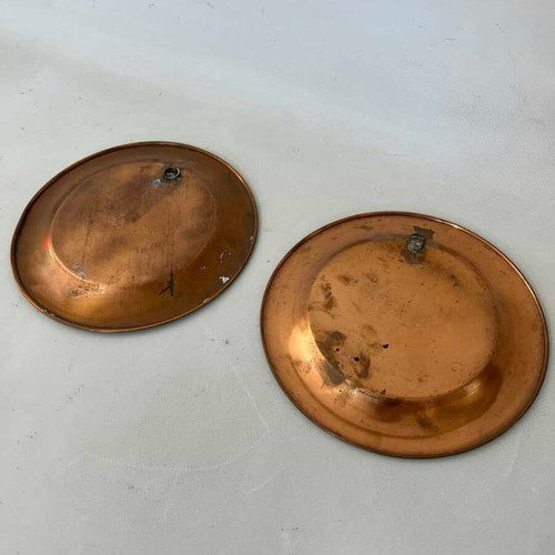 Set of 2 vintage Turkish copper decorative wall plates used 19cm