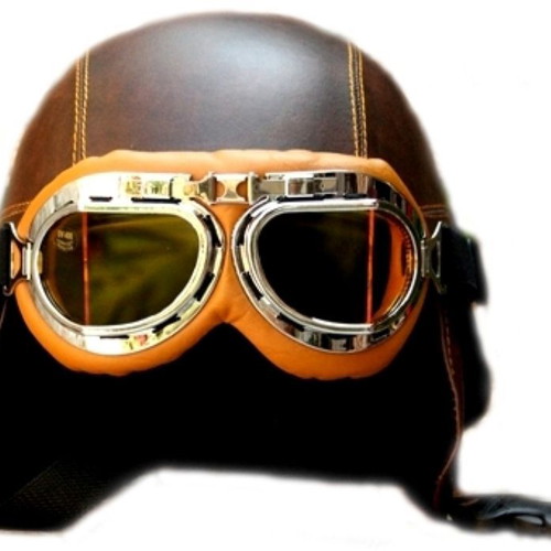 Motorcycle helmet brown retro USA army with goggles