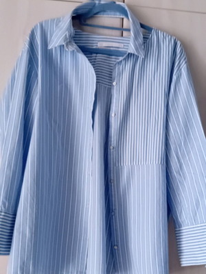 Ριγέ θαλασσί γυναικείο πουκάμισο Zara M oversize σαν καινούργιο