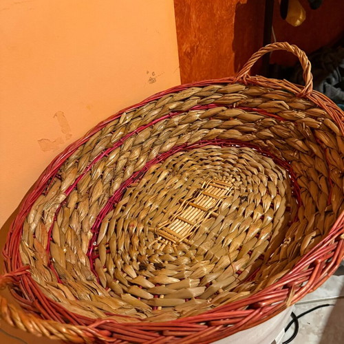 Woven decorative wall basket like new with red details