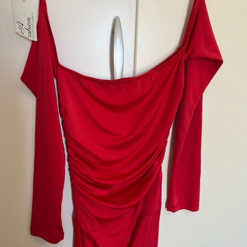 Red long women's dress with off-shoulder new