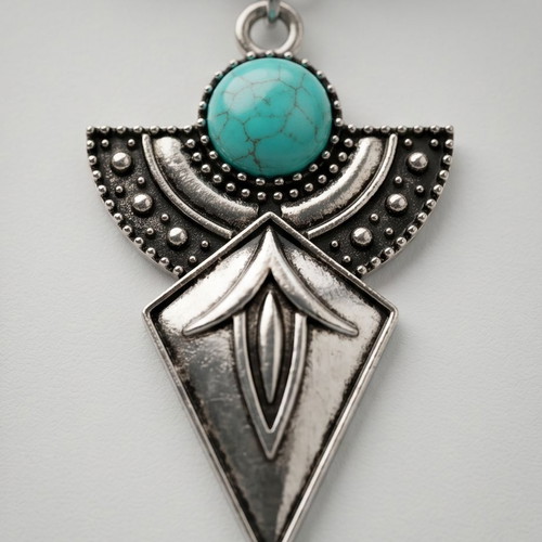 Steel necklace with boxmail chain and turquoise pendant, new