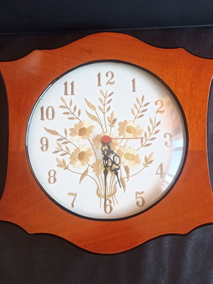 Vintage Solid Wood Wall Clock with Embroidered Dial 1980s-1990s