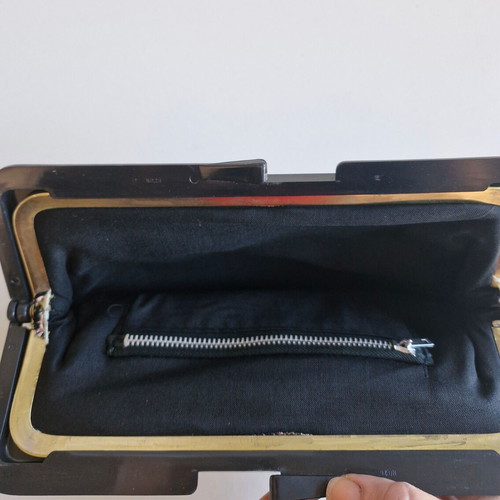 Vintage handbag clutch used with zipper pocket and fabric lining