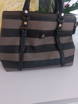 Thiros Bags medium hand bag like new, black with grey-beige stripes