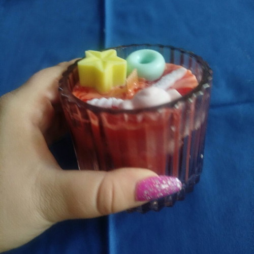 Soy and gel scented candle with brownies, Lila and choco melts, new