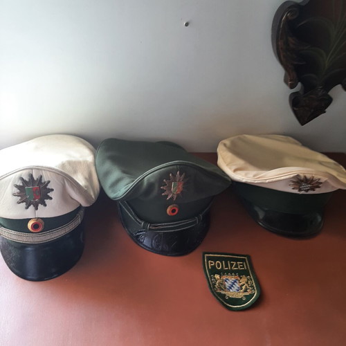 German police hats used, 1970s set with Polizei badge