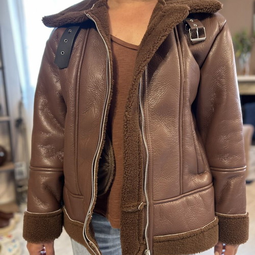 Leather jacket with fur, like new, size S/36, brown