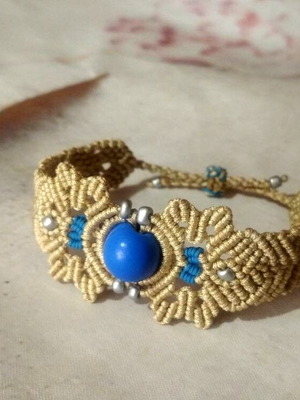 KAPITOSKA bracelet with artificial macrame, handmade, beige and blue