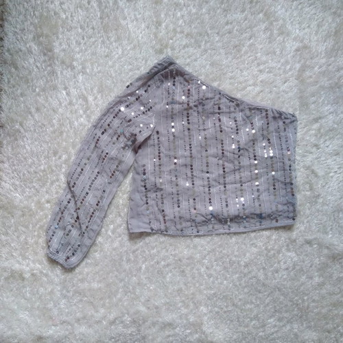 BSB one-shoulder top like new, gray with silver sequins, size 40