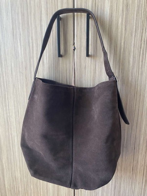 Suede leather bucket bag Mango dark brown like new