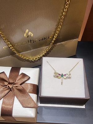 Silver 925 dragonfly necklace with zirconia, gold plated K24