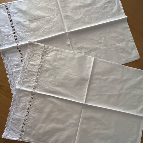 Handmade cotton pillowcases with embroidery, brand new, set of 2