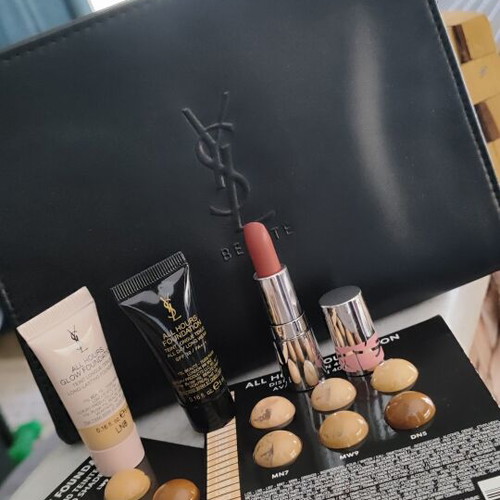 Yves Saint Laurent new makeup set with leather pouch and foundation samples