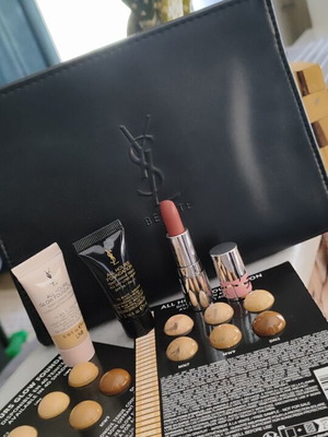 Yves Saint Laurent new makeup set with leather pouch and foundation samples