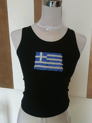 Y2K Black Sleeveless Tank Top With Greek Flag Sequin Like New