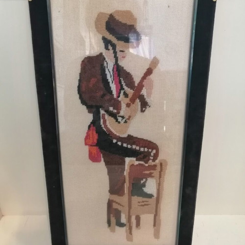 Vintage embroidered paintings of Spanish flamenco dancers like new