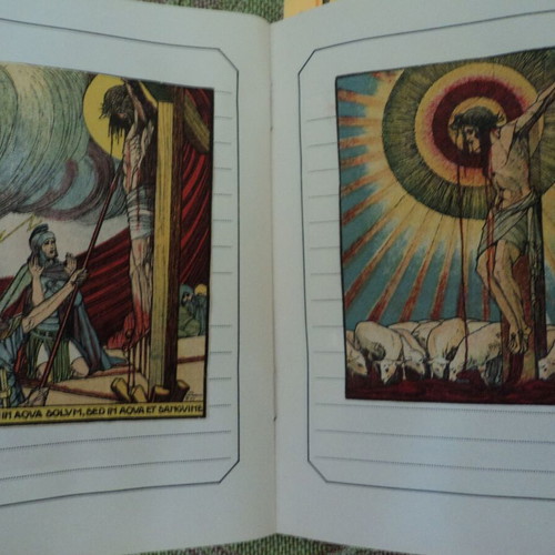 Album with over 50 used religious chromolithograph cards