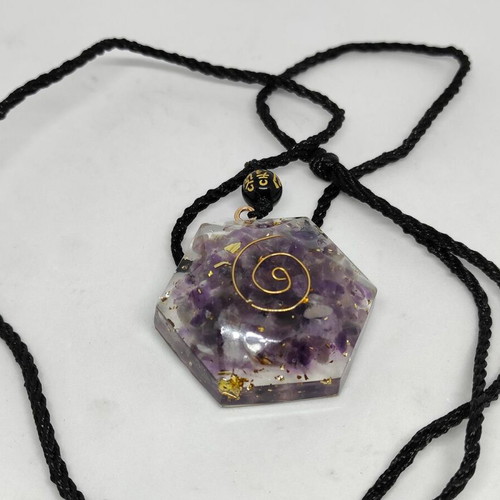Handmade Orgonite Pendant with Amethyst and Gold Leaf like new