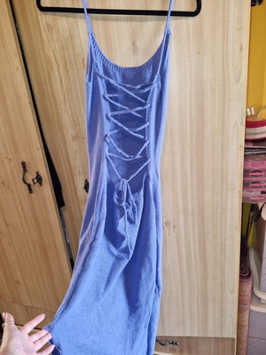 Wool Summer Dress turquoise size L new with side slit and open back