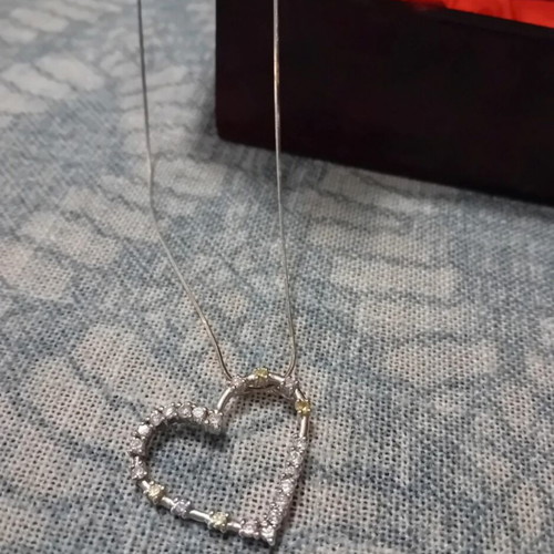 925 Sterling Silver Heart Necklace with Cubic Zirconia, Like New
