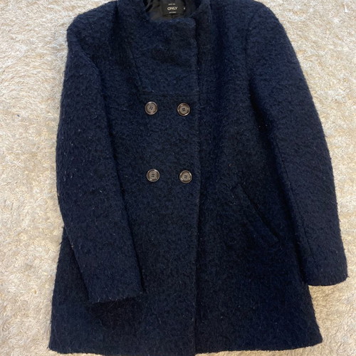 Wool boucle coat used, blue, size medium