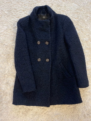 Wool boucle coat used, blue, size medium