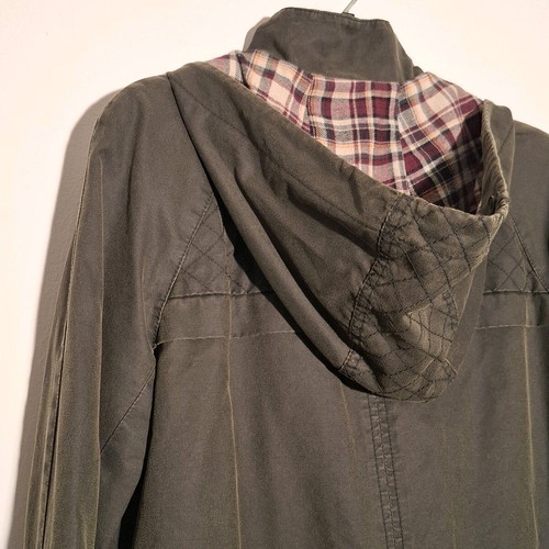 Khaki coat like new, leatherette and cotton