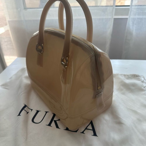 Furla Candy satchel new, beige glossy rubber