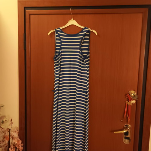 Long striped dress used, white and blue, size M, airy