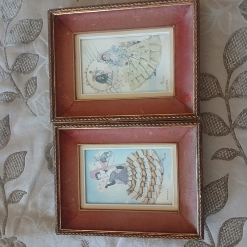Two small Spanish framed prints from 1950 used