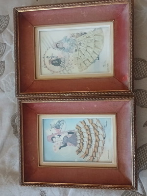 Two small Spanish framed prints from 1950 used