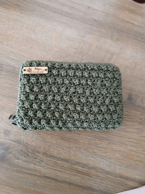 Knitted handmade wallet with double zipper in olive color new