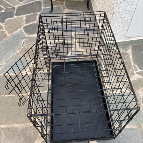 Pet cage used, large black metal wire with two doors