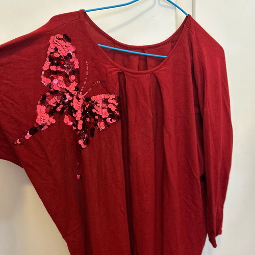 Blouse red with butterfly like new, size XL