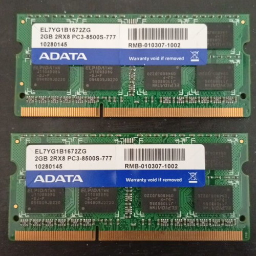 Adata RAM memories 2x2GB PC3-8500S used for laptop
