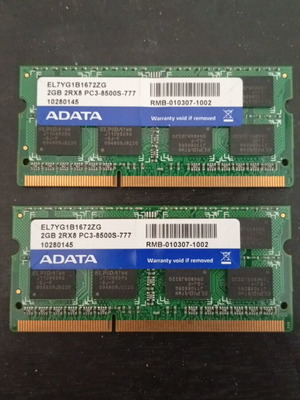 Adata RAM memories 2x2GB PC3-8500S used for laptop