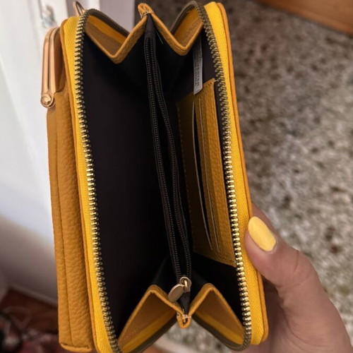Crossbody bag with wallet and phone holder, mustard
