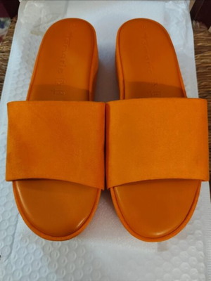 Tamaris flatforms size 40 new, orange eco suede
