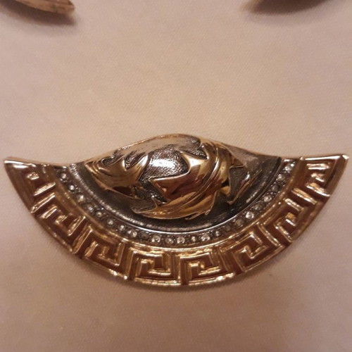 Jewelry set with clip-on brooch and earrings crescent-shaped with leaf motifs