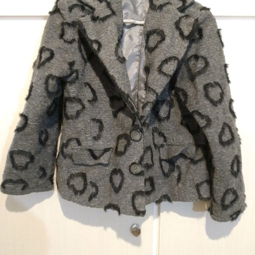 Wool jacket with hearts handmade, size L, like new, gray
