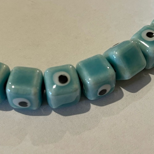 Enamelled ceramic evil eye beads new, pack of 100, turquoise