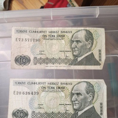 Turkish lira banknotes used from 1970