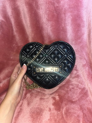 Moschino Heart Shoulder Bag used, black and gold