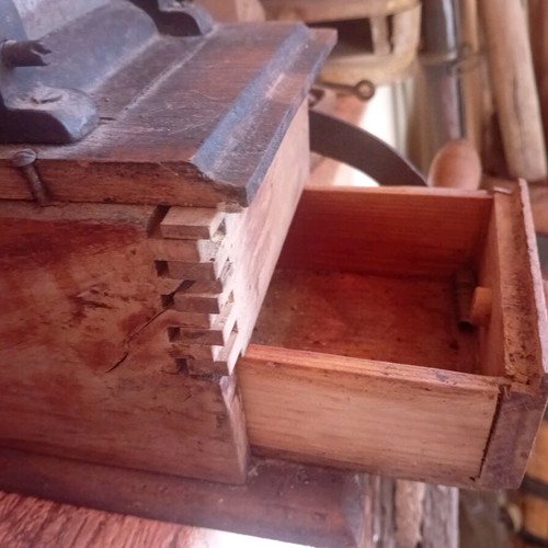 Grinding mill used, wooden with metal parts, antique