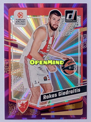 Rokas Giedraitis Purple Laser 75/99 Card Crvena Zvezda Donruss Euroleague 2023-24 new