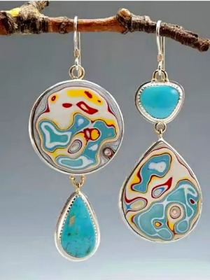 Inox boho style earrings new, silver multicolor
