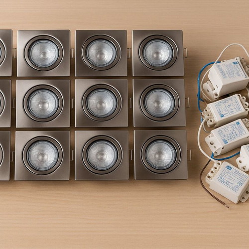 Spotlights Inox square recessed set of 15 used with transformers