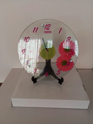 TFOUND ARTCLOCK wall clock with pink gerbera flowers