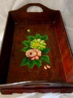Vintage handmade wooden tray with painting like new